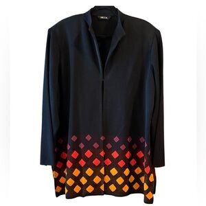 Misook Black Diamond Multicolor Single Clasp Open Art to Wear Cardigan OX